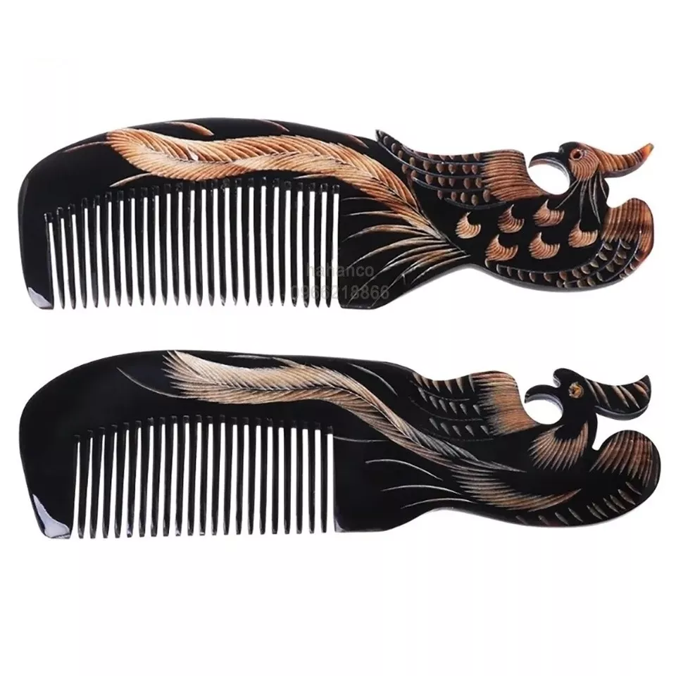 Phoenix-Shaped Black Horn Comb