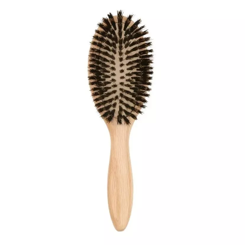 BoomsLife Oak Wood Handle 100% Soft Boar Bristle Cushion Brush For wet/Dry Hair